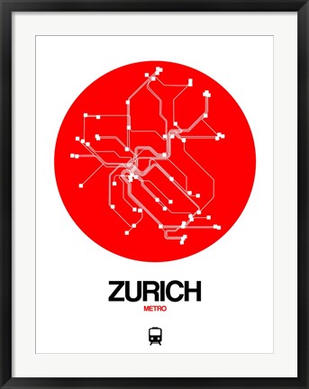 Framed Zurich Red Subway Map Print