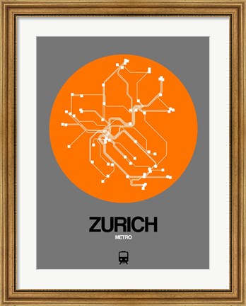 Framed Zurich Orange Subway Map Print