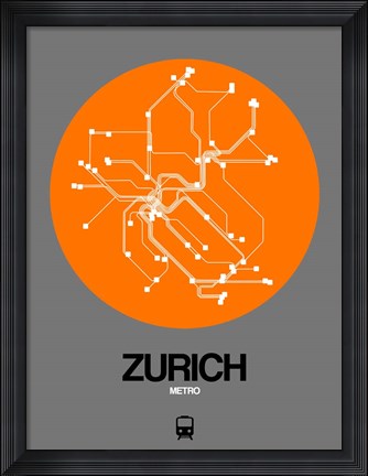 Framed Zurich Orange Subway Map Print
