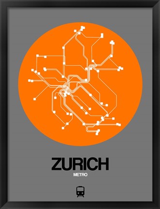 Framed Zurich Orange Subway Map Print