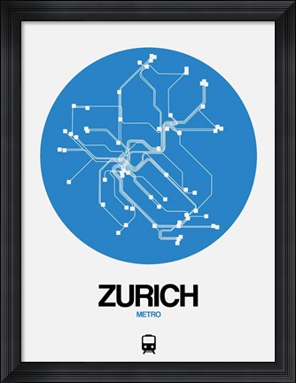 Framed Zurich Blue Subway Map Print