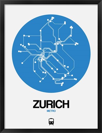 Framed Zurich Blue Subway Map Print