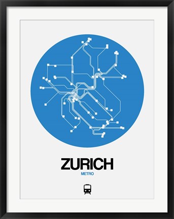 Framed Zurich Blue Subway Map Print