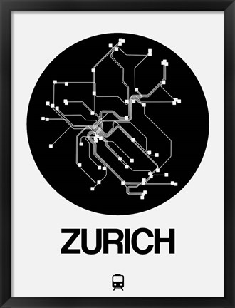 Framed Zurich Black Subway Map Print