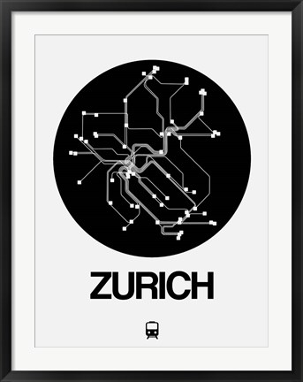 Framed Zurich Black Subway Map Print