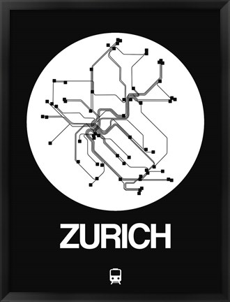 Framed Zurich White Subway Map Print