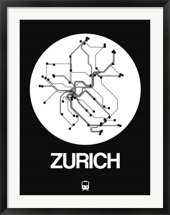 Framed Zurich White Subway Map Print