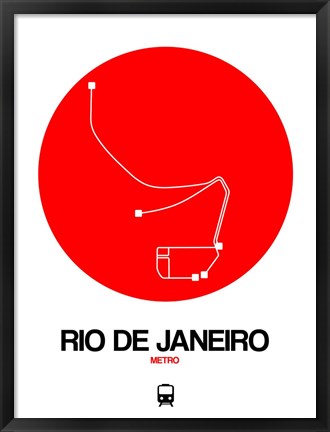 Framed Rio De Janeiro Red Subway Map Print