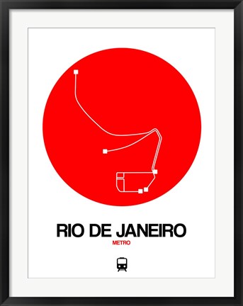 Framed Rio De Janeiro Red Subway Map Print