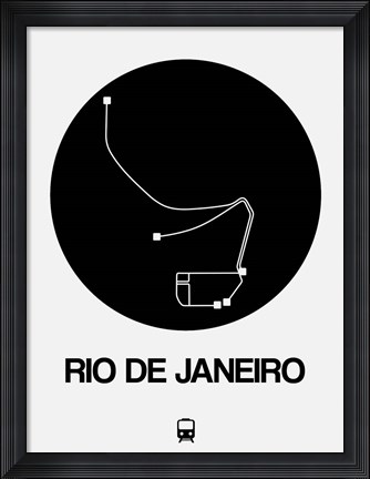 Framed Rio De Janeiro Black Subway Map Print