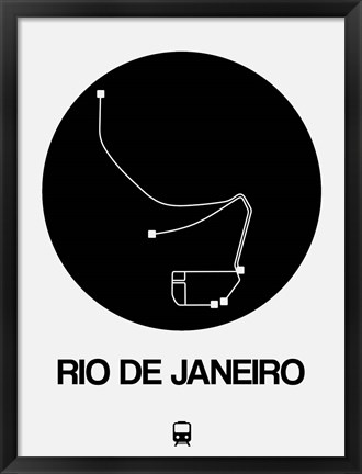 Framed Rio De Janeiro Black Subway Map Print