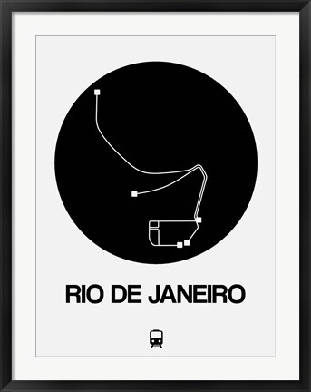 Framed Rio De Janeiro Black Subway Map Print