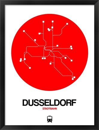 Framed Dusseldorf Red Subway Map Print