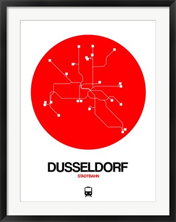 Framed Dusseldorf Red Subway Map Print