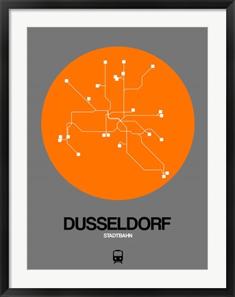 Framed Dusseldorf Orange Subway Map Print