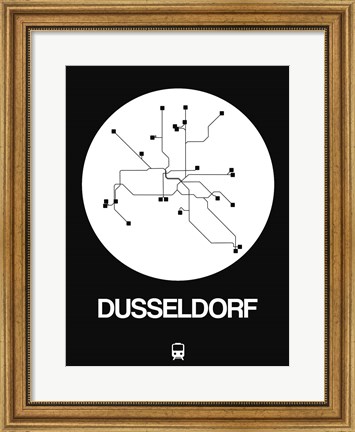 Framed Dusseldorf White Subway Map Print
