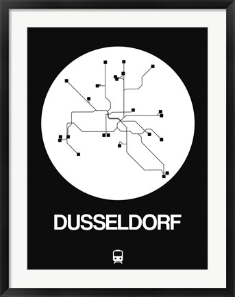 Framed Dusseldorf White Subway Map Print