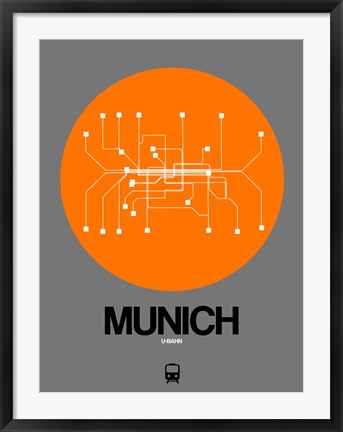 Framed Munich Orange Subway Map Print