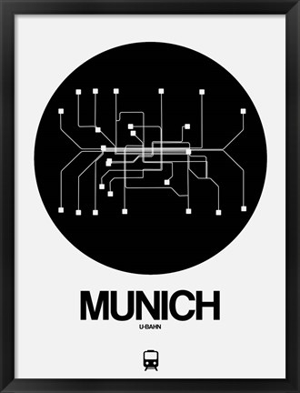 Framed Munich Black Subway Map Print