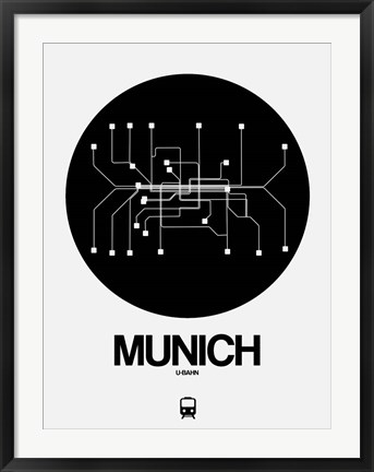 Framed Munich Black Subway Map Print