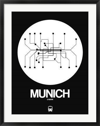 Framed Munich White Subway Map Print