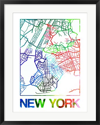 Framed New York Watercolor Street Map Print