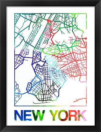 Framed New York Watercolor Street Map Print