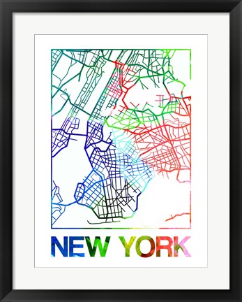 Framed New York Watercolor Street Map Print