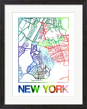 Framed New York Watercolor Street Map Print