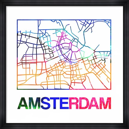 Framed Amsterdam Watercolor Street Map Print