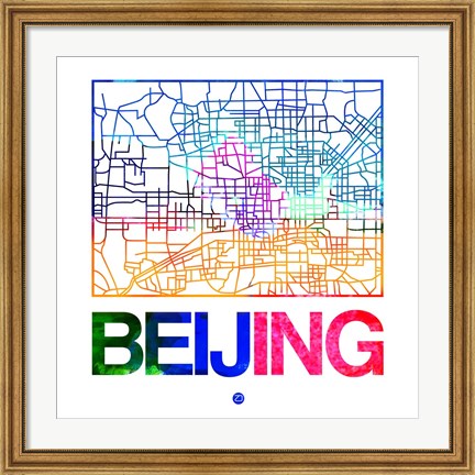 Framed Beijing Watercolor Street Map Print