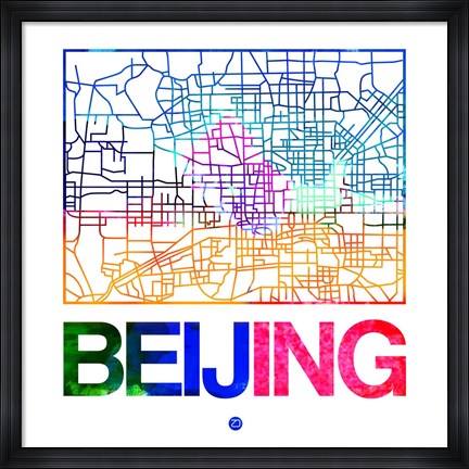 Framed Beijing Watercolor Street Map Print