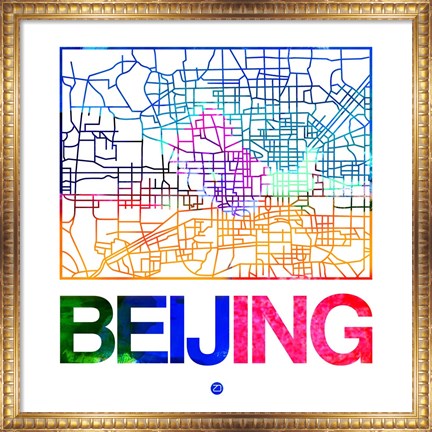 Framed Beijing Watercolor Street Map Print