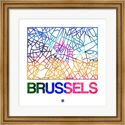 Framed Brussels Watercolor Street Map Print