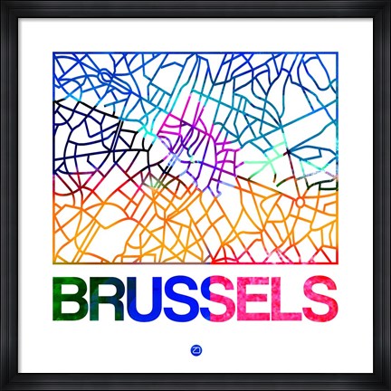 Framed Brussels Watercolor Street Map Print