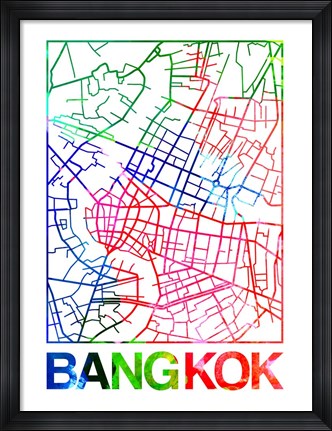 Framed Bangkok Watercolor Street Map Print