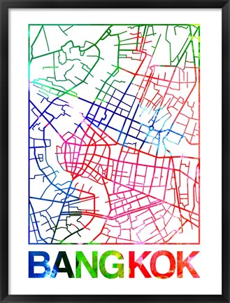 Framed Bangkok Watercolor Street Map Print