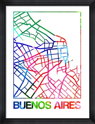 Framed Buenos Aires Watercolor Street Map Print