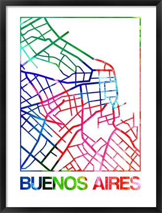 Framed Buenos Aires Watercolor Street Map Print