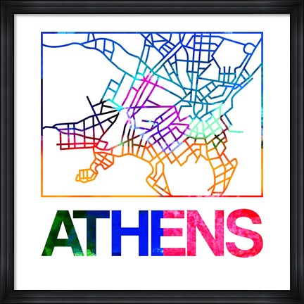 Framed Athens Watercolor Street Map Print