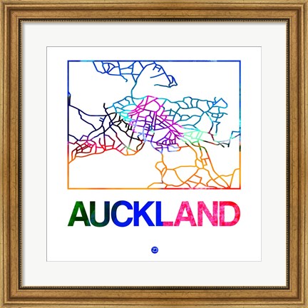 Framed Auckland Watercolor Street Map Print