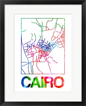 Framed Cairo Watercolor Street Map Print