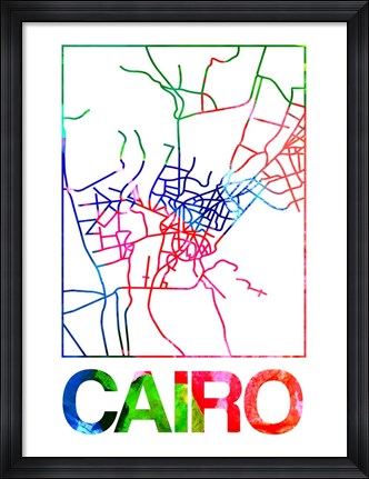 Framed Cairo Watercolor Street Map Print