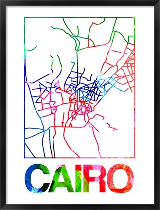 Framed Cairo Watercolor Street Map Print