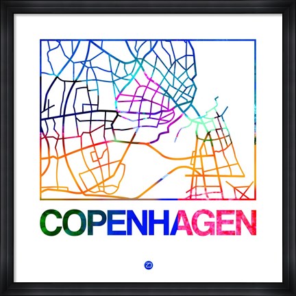 Framed Copenhagen Watercolor Street Map Print
