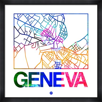 Framed Geneva Watercolor Street Map Print
