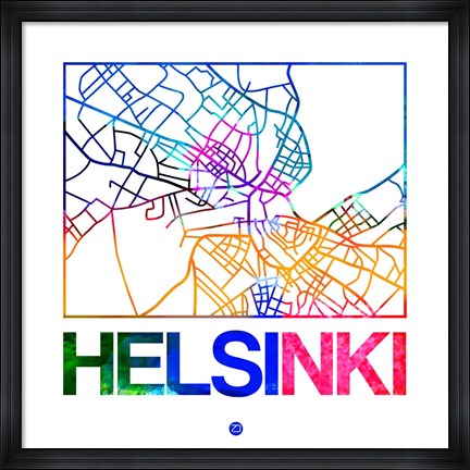 Framed Helsinki Watercolor Street Map Print
