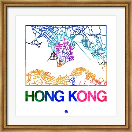 Framed Hong Kong Watercolor Street Map Print