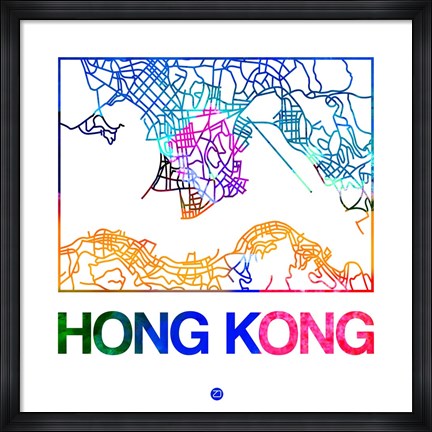 Framed Hong Kong Watercolor Street Map Print