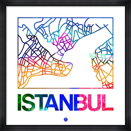 Framed Istanbul Watercolor Street Map Print